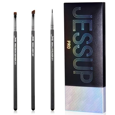 Abbildung von Jessup Eyeliner Pinsel Set, 3 teilig, professionelle Präzisions Eyelinerpinsel, feine Spitze, abgewinkelt, dünnes Gel, flüssiger mit flachen Flügeln, Schwarz T346