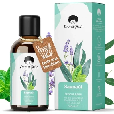 Abbildung von Emma Grün® Saunaaufguss EUKALYPTUS Bio 100ml [BIO &amp; MENTHOL] Sauna Aufgussmittel mit Eukalyptus, Menthol Lavendel Öl Saunaöl Ätherische Öle Saunaduft für Kühle Frische