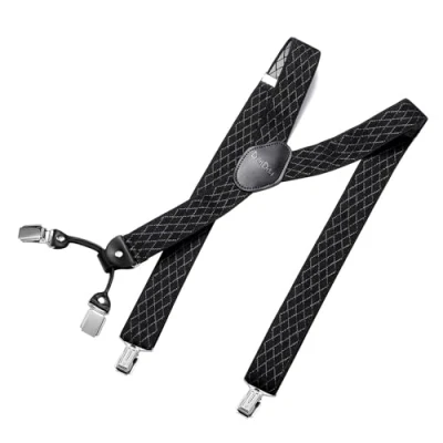 Abbildung von DonDon Hosenträger Herren breit 3,5 cm mit 4 Clips extra stark in Y Form elastisch und längenverstellbar, Raute Schwarz