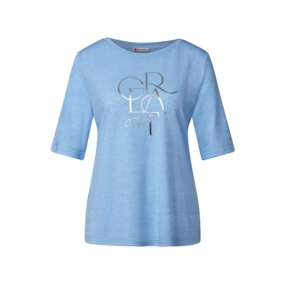 Abbildung von Street One Damen A322706 T Shirt mit Folien Wording, Serenity Blue, 42