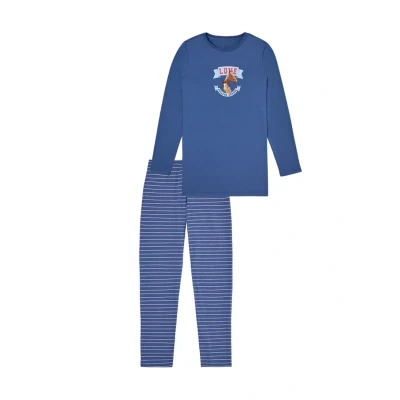 Abbildung von Schiesser Mädchen Schlafanzug Nachthemd Mit Leggings Lang 100% Organic Bio Baumwolle Größe 92 Bis 140 Pyjamaset, Blau_181826, 128 EU