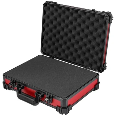 Abbildung von HMF 15502 03 Transportkoffer mit Rasterschaumstoff, Universalkoffer 39 x 29 12 cm Rot