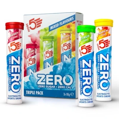 Abbildung von HIGH5 ZERO Elektrolyt Hydrierungstabletten mit Zusatz von Vitamin C Dreierpack 3 Röhrchen 20 Tabletten