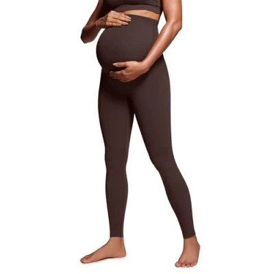 Abbildung von CRZ Yoga Damen Butterluxe Umstandsleggings 71cm Skinny Umstandshose High Waist Schwangerschaft Weich Leggins Lang Heißes Fudge Brown 38