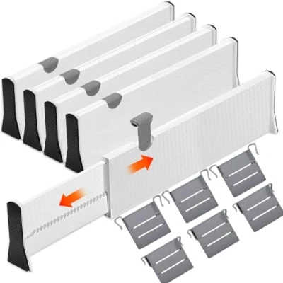 Abbildung von GUHAOOL Schubladentrenner Verstellbar,4er Set Schubladenteiler Organizers mit Trennstegen(37,5 54cm, 10cm Hoch), Gefedert, Kleiderschrank Schubladen Ordnungssystem für Schlafzimmer,Kommode,Küche,Büro