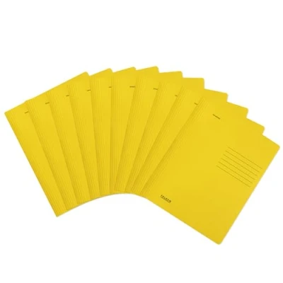Abbildung von Original Falken 10er Pack Recycling Schnellhefter gefaltet DIN A4 Intensivfarbe gelb. Made in Germany Blauer Engel Hefter Papphefter Kartonschnellhefter Schulhefter Pappordner Mappe Schulordner