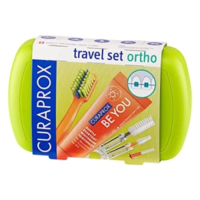 Abbildung von Curaprox travel Set Ortho green, toothbrush, interdental brush, toothpaste 10ml, box