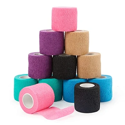 Abbildung von Fixierbinde Selbsthaftend, 5 cm x 4,5 m 12er Packung Kohäsive Bandage für Erste Hilfe, Hand und Sprunggelenksverstauchung Schwellungen