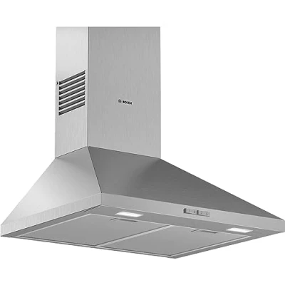 Abbildung von Bosch DWP66BC50 Wandesse, Um und Abluft, Led Beleuchtung gleichmäßige Ausleuchtung, Drucktastenschalter, 3 Leistungsstufen, Metallfettfilter spülmaschinengeeignet, Serie 2, 60 cm breit