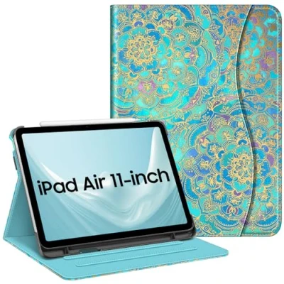 Abbildung von Fintie Hülle für iPad Air 11 Zoll M2 (2024), 5. Generation (2022) / 4. Gen 10,9 Zoll, Multi Winkel Betrachtung Folio Stand Schutzhülle Case Cover mit Dokumentschlitze, Jade