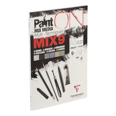 Abbildung von Clairefontaine 960078C Block PaintON mit 27 Bögen, 250g, 4 Körnungen und 6 Farben sortiert, 9 x 3 DIN A3, 1