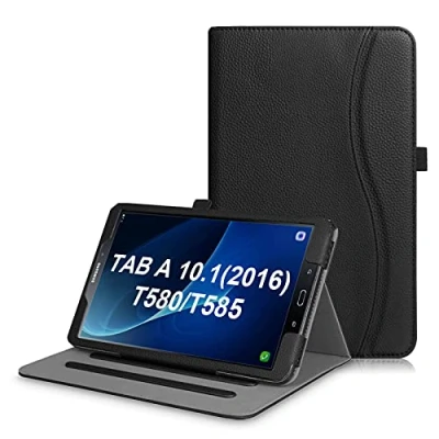 Abbildung von Fintie Hülle für Samsung Galaxy Tab A 10,1 Zoll T580N / T585N 2016 Tablet Multi Winkel Betrachtung Schutzhülle Cover Case mit Dokumentschlitze, Standfunktion, Auto Wake/Sleep Funktion, Schwarz