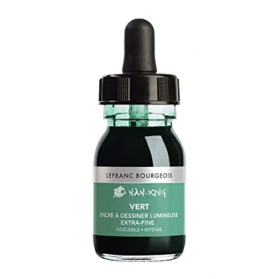 Abbildung von Lefranc &amp; Bourgeois 301280 Nan King Kalligrafie und Zeichentusche, pigmentierte Tusche, hohe Farbbrillanz, Leuchtkraft für feinste Zeichnungen, Skizzen, 30ml Flasche Grün