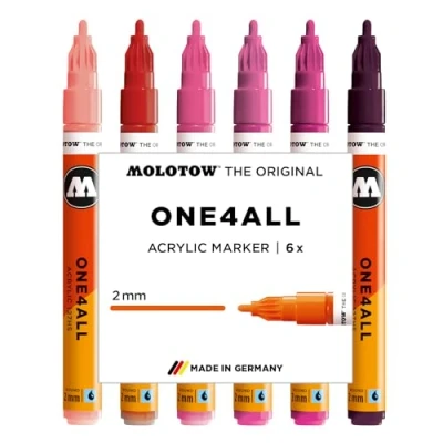 Abbildung von Molotow One4All 127HS Acryl Marker Pink Set (2,0 mm Strichstärke, hochdeckend und permanent, schnell trocknend, nachfüllbar, für fast alle Untergründe) 6 Stück sortiert