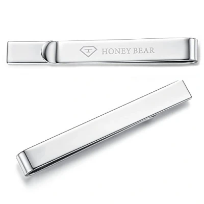 Abbildung von HONEY BEAR 5.4cm Herren Glänzend Silber Krawattennadel Krawattenklammer Edelstahl Tie Clip (Glänzendes Silber)