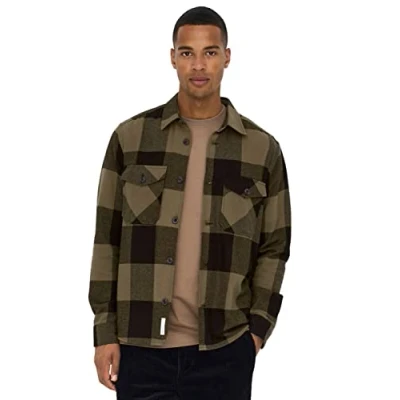 Abbildung von Only &amp; Sons Onsmilo Check Overshirt Hemd, Herren, Größe: XXL, Partridge