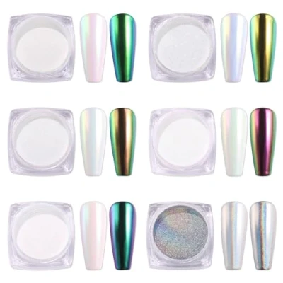 Abbildung von AIMEILI 6 Jar Pearl Powder Chromnägel Spiegeleffekt Chamäleon Staub Glitter Laser Holographic Nail Art Dekoration