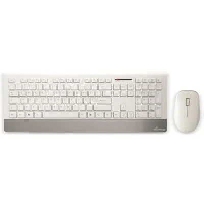 Abbildung von MediaRange kabelloses Funk Tastatur und 5 Tasten Maus Set Highline Serie, deutsches QWERTZ Layout, kabelloser USB 2.0 Empfänger, spritzwassergeschützt &amp; höhenverstellbar, Farbe weiß/silber