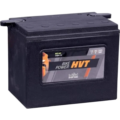 Abbildung von intAct HVT MOTORRADBATTERIE Batterie für Roller, Motorrad, Rasentraktor. Wartungsfreier &amp; auslaufsicherer Akku. 07, CHD4 12, 66007 84, 12V Batterie, 30 AH (c20), 350 A (EN) Maße: 205x130x165mm