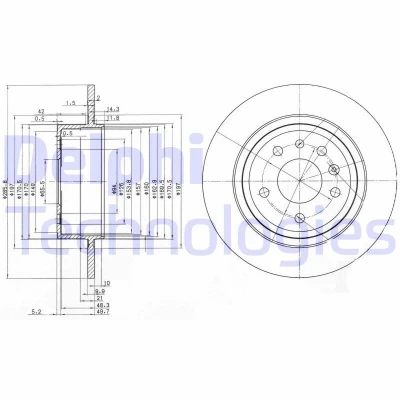 Abbildung von DELPHI BG3908C Bremsscheibe 286 10 5 voll beschichtet unbehandelt ohne Radlager, ABS Sensorring SAAB: 9 Estate, 900 II Hatchback