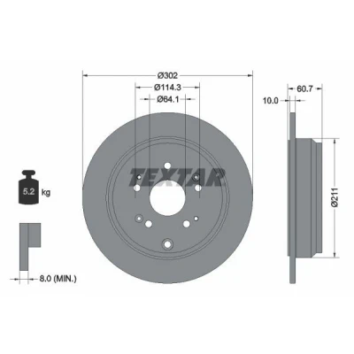Abbildung von TEXTAR PRO 92227203 Bremsscheibe 302 10 05/10 114,3 voll beschichtet ohne Radbefestigungsbolzen, Radnabe HONDA: CR V 4, 3