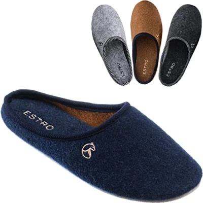 Abbildung von ESTRO Filzpantoffeln Herren Pantoffeln Damen mit Gummisohle Hausschuhe Filz Winter Warm REX (45 EU, Indigo)