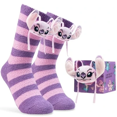 Abbildung von Disney Damen Kuschelsocken, warme Antirutschsocken Geschenke für Frauen (Lila Engel)