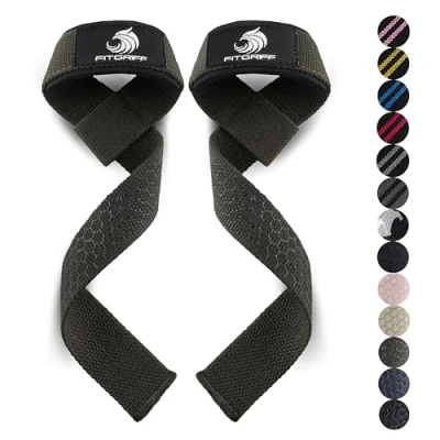 Abbildung von Fitgriff® Zughilfen (gepolstert) für Krafttraining, Bodybuilding, Fitness Kreuzheben Gurte Lifting Straps Frauen und Männer (Army Green, Silicone)