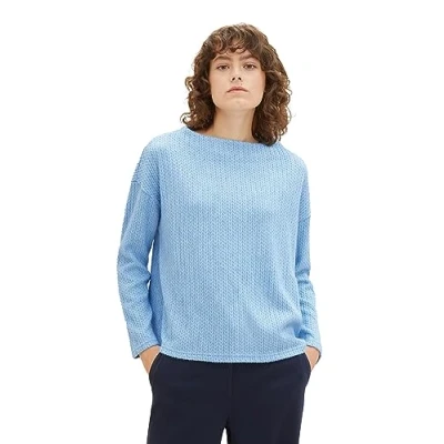 Abbildung von TOM Tailor MIT Struktur Strickpullover, Damen, Größe: Large, Clear light blue melange