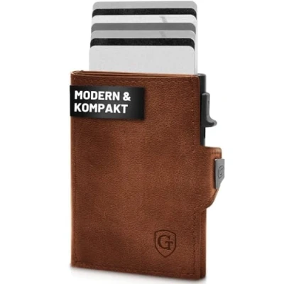 Abbildung von GenTo Slim Wallet mit Münzfach Geldbeutel Herren für 10 Karten Geldbörse RFID Schutz Smart kleines dünnes Kartenetui Portemonnaie