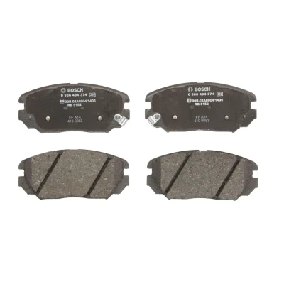Abbildung von BOSCH 0 986 494 374 Bremsbelagsatz Low Metallic mit akustischer Verschleißwarnung Anti Quietsch Blech KIA: Opirus, HYUNDAI: Sonata V