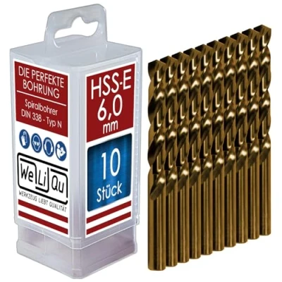 Abbildung von WELIQU 10 Stück HSS E Kobalt Spiralbohrer Ø 6,0 mm, geschliffene, selbstzentrierende Präzisionsbohrer für die Metallbearbeitung