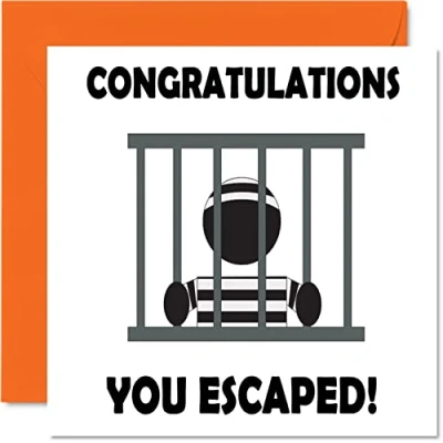 Abbildung von Stuff4 Abschiedsgeschenke für Kollegen Frauen Männer Congratulations You Escaped! Sorry Your Leaving Good Luck In New Job Karte, 145 mm x mm, lustige Glückwunschkarte