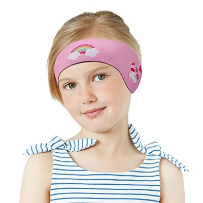 Abbildung von MoKo Schwimmen Stirnband, Neopren Schwimmband Ohrenband Wasserdichtes Kopfband Haarband mit Hohe Elastizität und Klettverschluss Ohrenschutz Band für Kinder Alter 1 2, S Größe Rosa