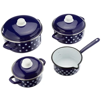 Abbildung von GSW 189606 Kochtopt Set Pünktchen 7 tlg. blau weiß, Stahl Emaille, Kunststoff