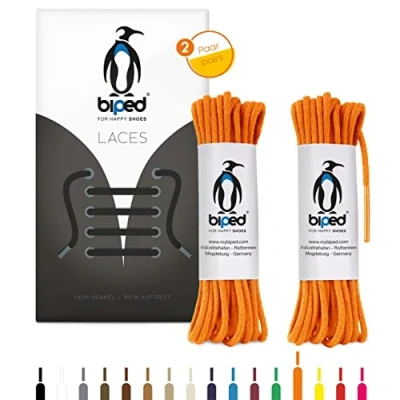 Abbildung von biped LACES 2 Paar runde Schnürsenkel aus Baumwolle ø mm dünn Premium Rundsenkel für Lederschuhe und Stiefel reißfest waschbar made in EU z2900(orange,60 cm)