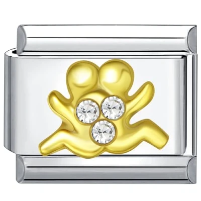 Abbildung von Quiges 9mm Italian Style Charm Modul Edelstahl Zirkonia Horoskop Zwillinge für Italienische Armbänder