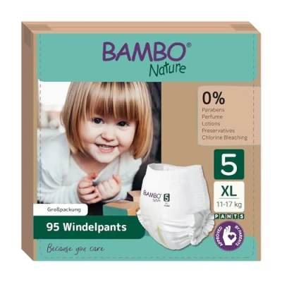 Abbildung von Bambo Nature Windeln Pants Größe 5 (11 17kg) 95 St. Monatsbox Windelhöschen mit verbesserter Auslaufsicherheit Ultimativer Komfort &amp; Freiheit für aktive Kinder Dermatologisch getestete Nappies