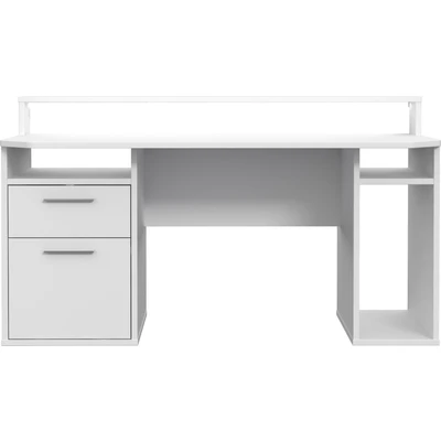 Abbildung von Forte TEZAUR Gaming Schreibtisch mit 1 Tür und Schublade, Holzwerkstoff, Weiß, (B/H/T): 160 / 91,1 72 cm