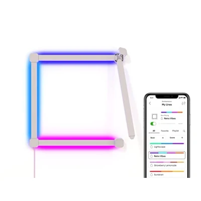 Abbildung von Nanoleaf Lines 90 Grad Squared Starter Kit, 4 Smarten LED RGBW Lichtleisten Modulare WLAN 16 Mio. Farben Wandleuchte Innen, Musik &amp; Bildschirm Sync, OK mit Alexa Google Apple, für Deko Gaming