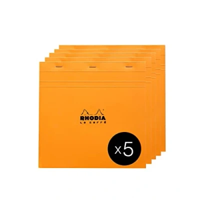 Abbildung von Rhodia 210200C Packung mit 5 Notizblöcken geheftet Le Carré No.210 21x21cm 80 Blätter kariert 80g, Orange, 1 Pack