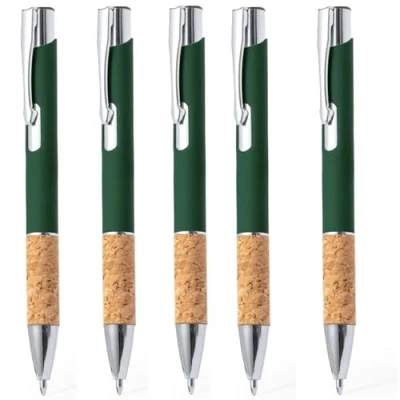 Abbildung von noTrash2003 10 ergonomische Kugelschreiber Gummiertes Aluminium Metallspitze und Griffzone aus Kork Touchfunktion 5 Farben Stylus Druckkugelschreiber Mehrfarbig blauschreibend (Grün)
