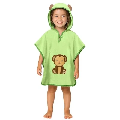 Abbildung von LAYNENBURG Premium Badeponcho Kinder mit Kapuze 100% Baumwolle OEKO TEX Baby Jungen Mädchen Handtuch Poncho Frottee 3 5 Jahre/Affe