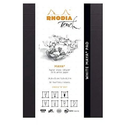 Abbildung von Rhodia 116103C Notizblock White Maya Pad, kopfseitig geheftet, A5 (14,8x21 cm), 50 Blatt mikroperforiert, Cross’n’Dot, Clairefontaine Papier weiß 120g, Schwarz, 1 Stück