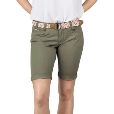 Abbildung von DENIMFY Bermuda Shorts Damen mit Gürtel Regular Fit DFPia Kurze Hose Chino Short Sommer Stretch Einfarbig, Größe:XXL, Farben:Washed Olive
