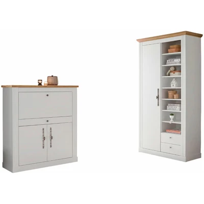 Abbildung von OTTO home Büromöbel-Set "Westminster, wohnliches Home-Office, Büro in zwei Farben verfügbar" Set, 2 tlg. enthält Sekretär und Stauraumschrank im Landhausstil, mit Kabelkanal