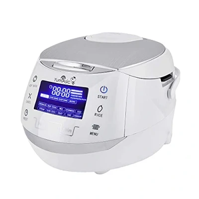 Abbildung von Yum Asia Sakura Reiskocher mit Keramikschale und Advanced Fuzzy Logic (8 Tassen, 1,5 Liter), 6 Reiskochfunktionen, Multikocherfunktionen, Motouch LED Display, 220 240V EU (weiß silber)