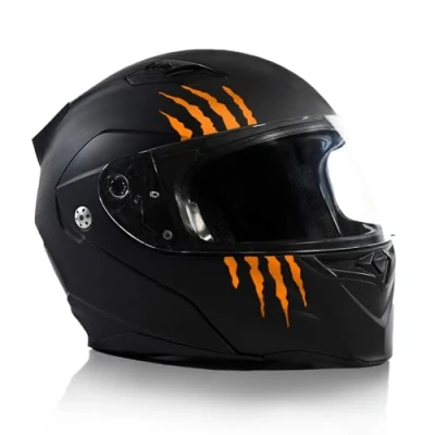 Abbildung von Finest Folia Kratzer Helm Aufkleber 2er Set 7,5x7,5cm Monster Sticker Kralle Deko für Motorrad Auto Motorradhelm Kratzspuren selbstklebend wasserfest K173 (Neon Orange)