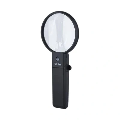 Abbildung von Rollei Handlupe mit LED Licht und Standfuß Bifokus Linse 2X 4,5X Vergrößerung, Verstellbare Linse, Ausklappbarer Standfuß, Inklusive Aufbewahrungstasche, Schwarz