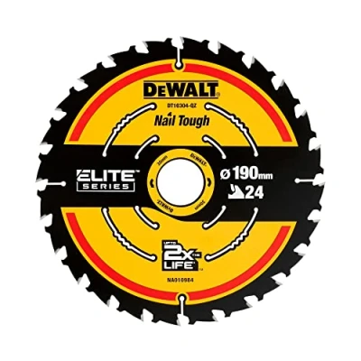 Abbildung von Dewalt Elite Kreissägeblatt DT10304 (Sägeblatt ø 190/30 mm, Schnittbreite: 1,65 24 Zähne, Zahngeometrie: WZ, Zahnwinkel: 18, ultra scharfe Hartmetall mit Nail Tough, für Universal Einsatz)